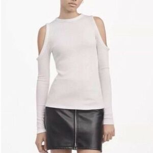 Rag & Bone Gwen Ribbed Knit Cold Shoulder Long Sleeve Top in White Size Medium